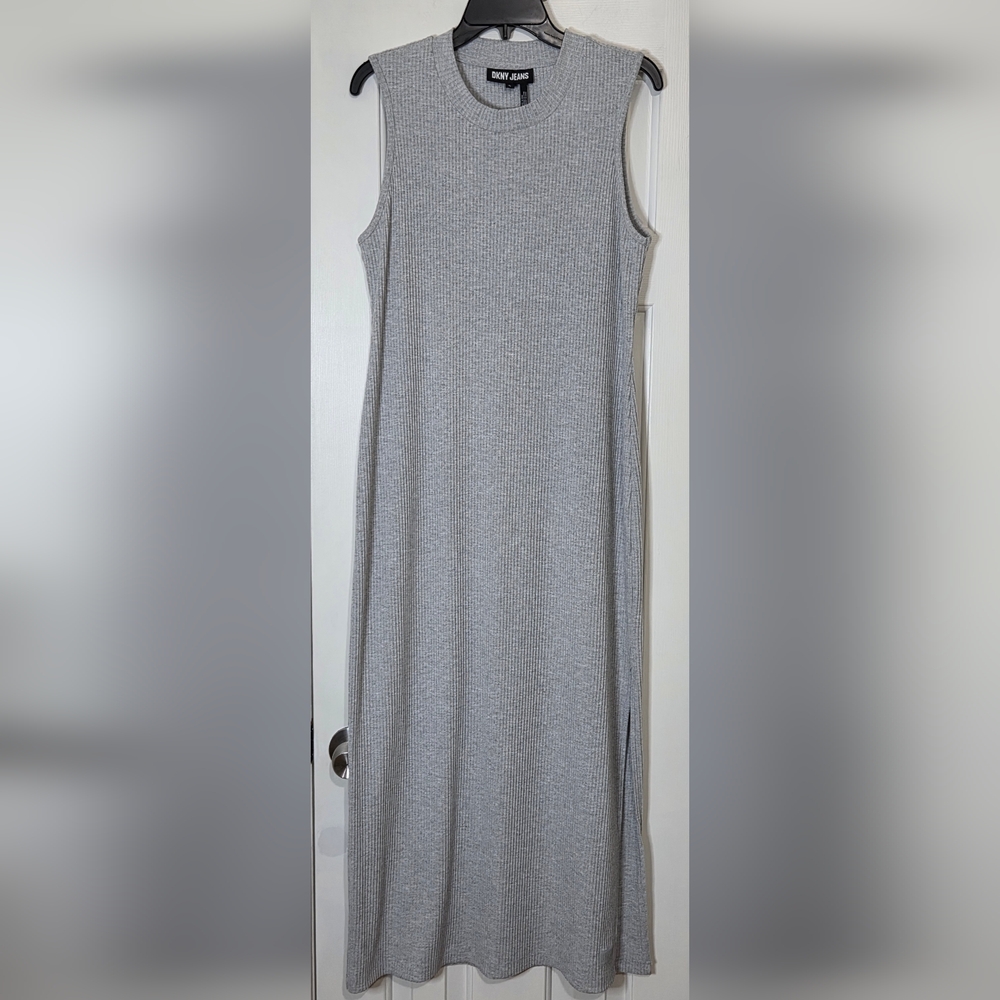 * DKNY Jeans Women's Sleeveless Mock Neck Ribbed Side Slit Long Dress Grey Sz XL - Picture 2 of 9